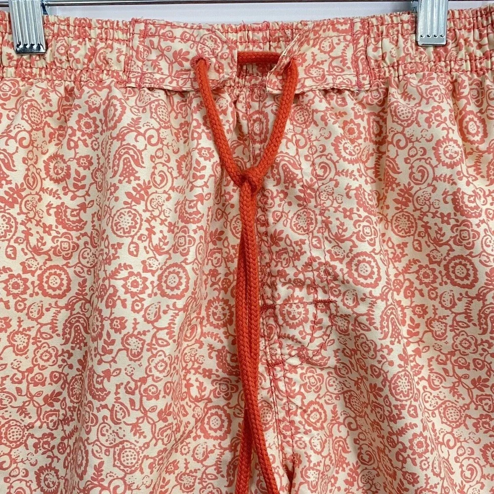 Exist Swim Trunks Mens Medium Orange Floral Paisley Surf Shorts Beachwear